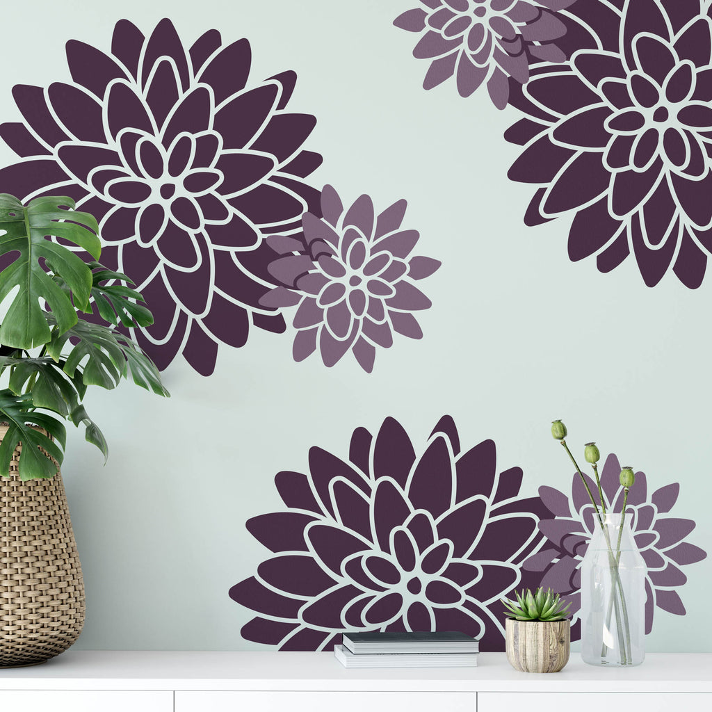 Dahlia Floral Pattern Wall Stencils - Stencil Revolution